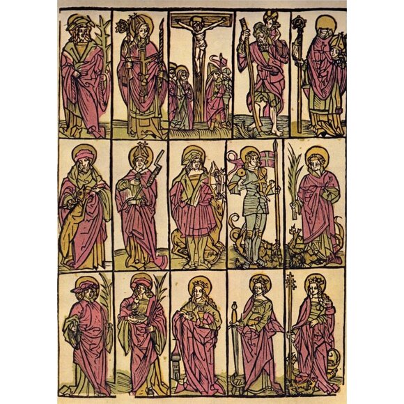 Crucifixion and Fourteen Auxiliary Saints-Print on White Mat-Printed in Japan - Picture 2 of 2
